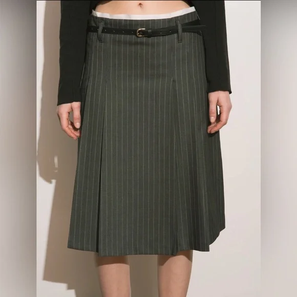 Belted pinstripe skirt